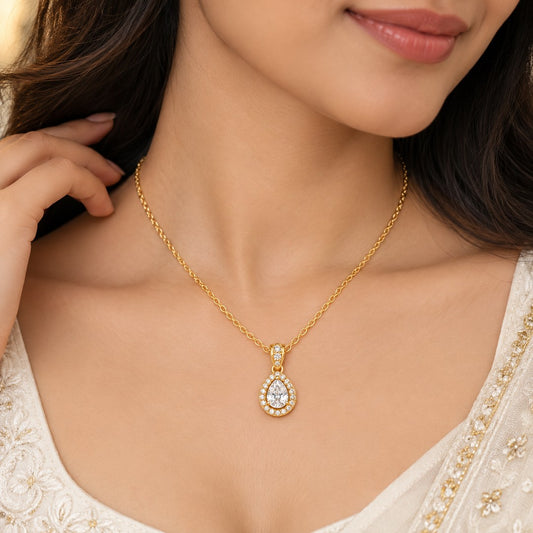 Teardrop Halo Pendant Necklace