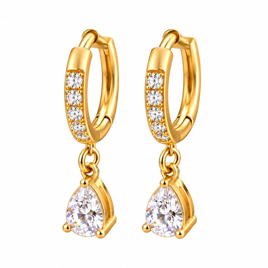 Golden Teardrop Sparkle Hoops Earrings