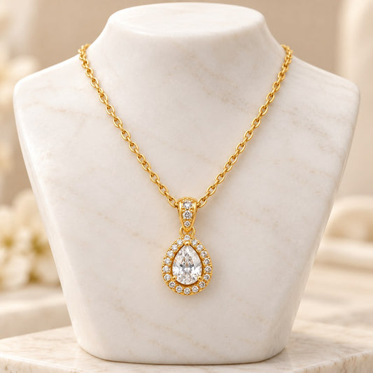 Teardrop Halo Pendant Necklace