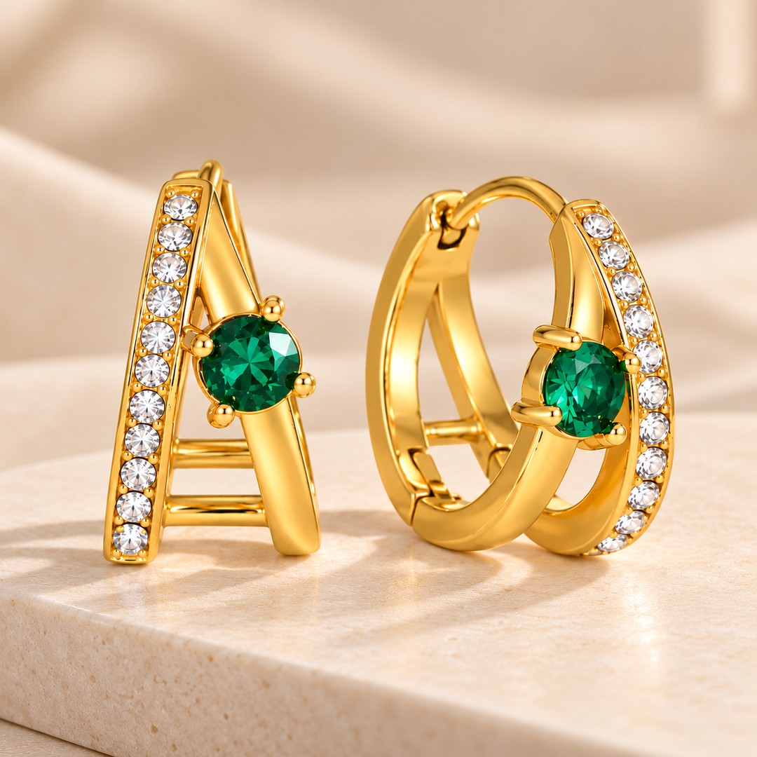 Emerald Luxe Crossover Hoop Earrings