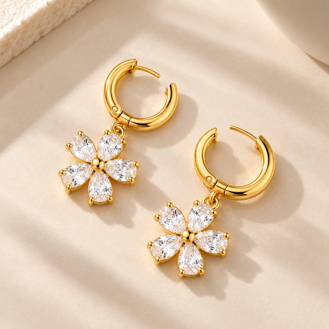 Flower Drop Hoop Earrings