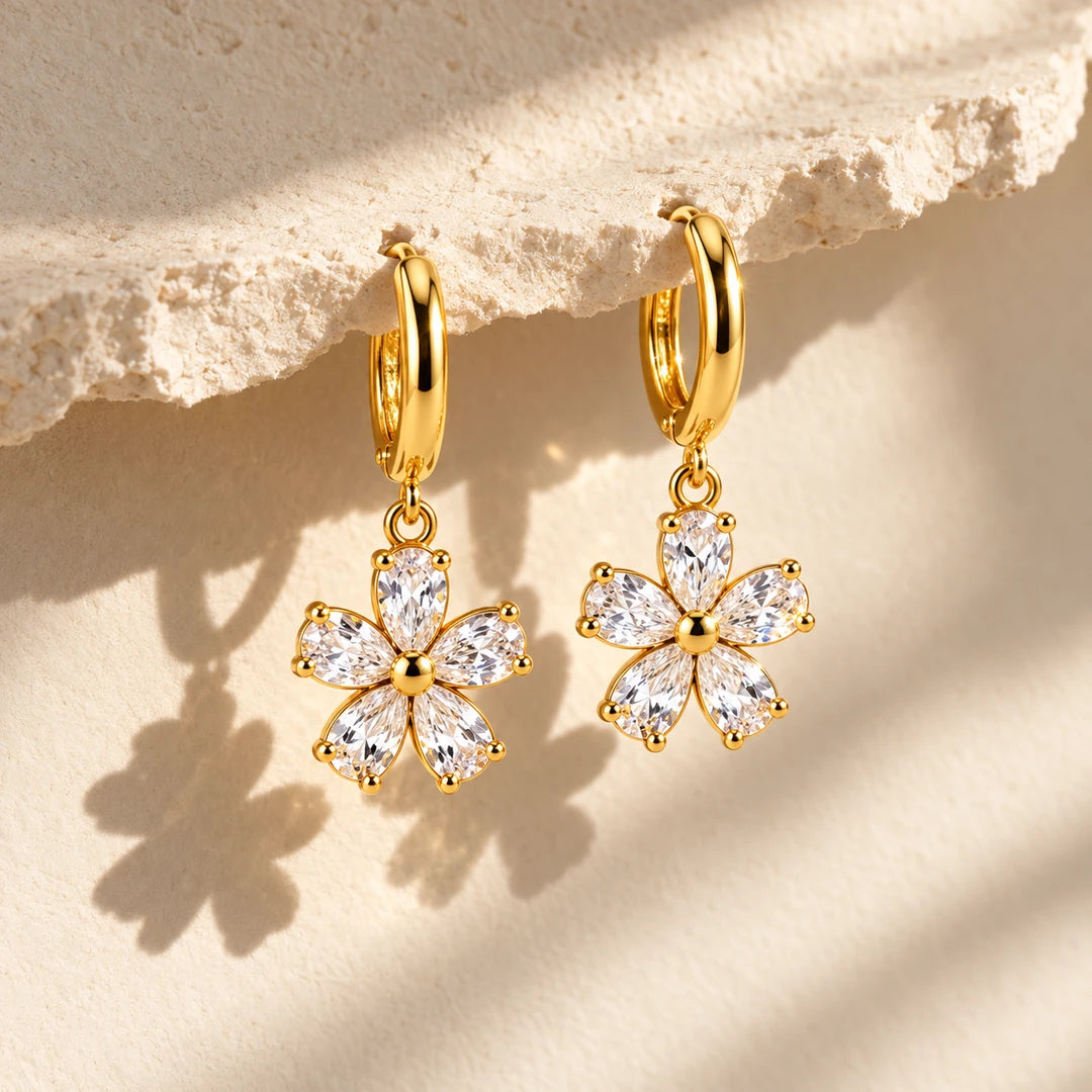 Flower Drop Hoop Earrings