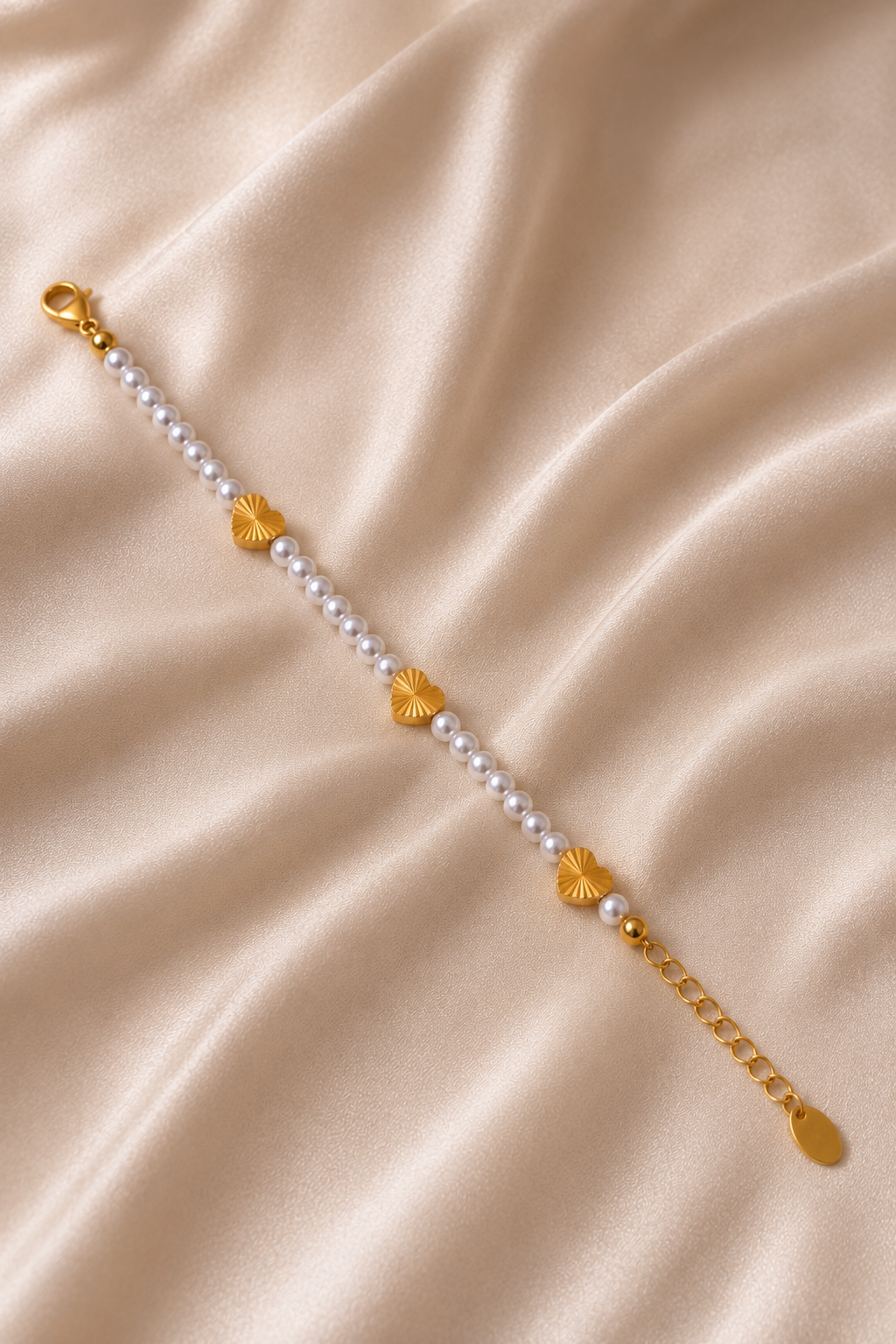 Golden Heart Pearl Bracelet