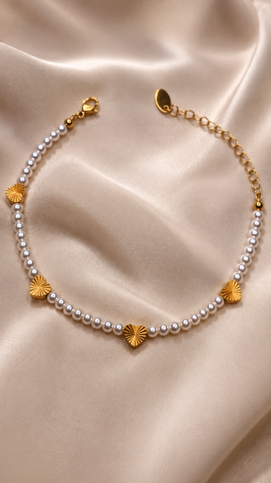 Golden Heart Pearl Bracelet
